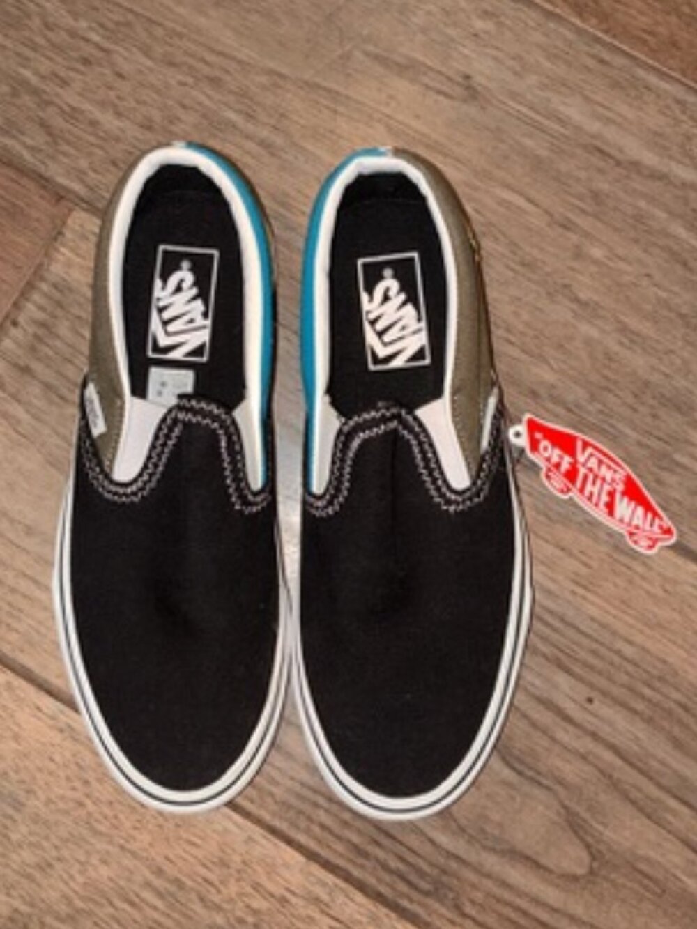 NWT Vans Classic Slip-On Black Blue Mustard Sneakers Men's 6.5 / Women's 9